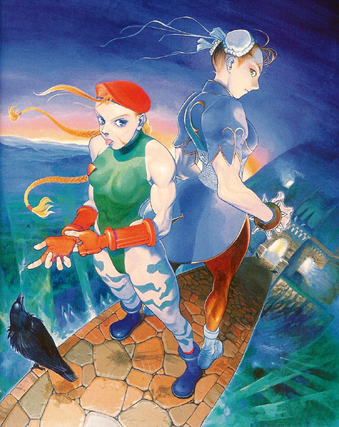 Here's a famous picture of Chun Li and Cammy on Cammy's bridge.